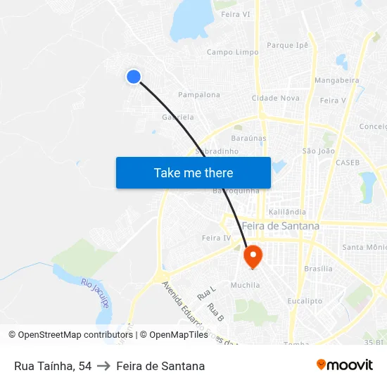 Rua Taínha, 54 to Feira de Santana map