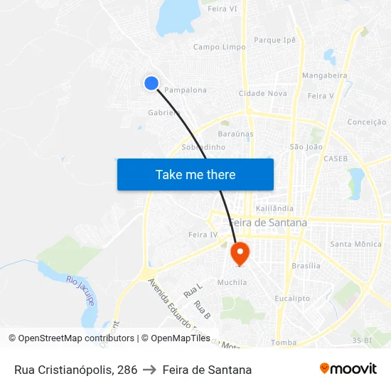Rua Cristianópolis, 286 to Feira de Santana map