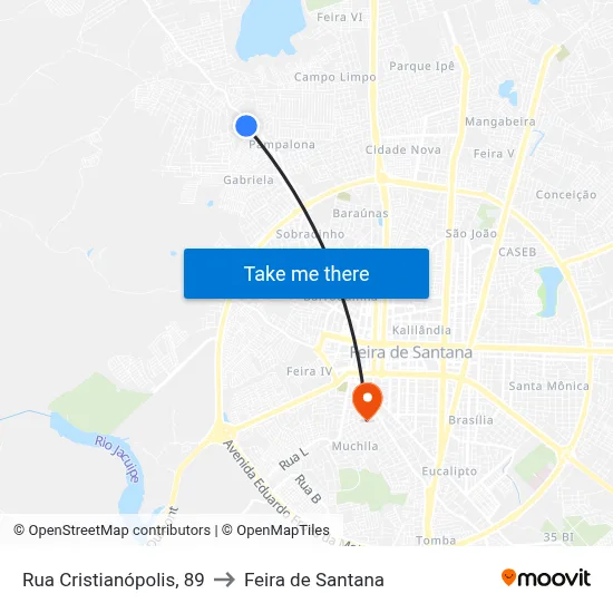 Rua Cristianópolis, 89 to Feira de Santana map