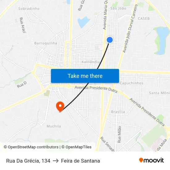 Rua Da Grécia, 134 to Feira de Santana map