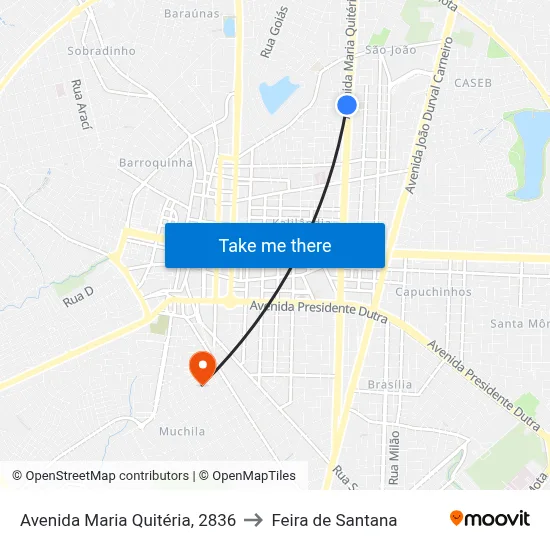 Avenida Maria Quitéria, 2836 to Feira de Santana map