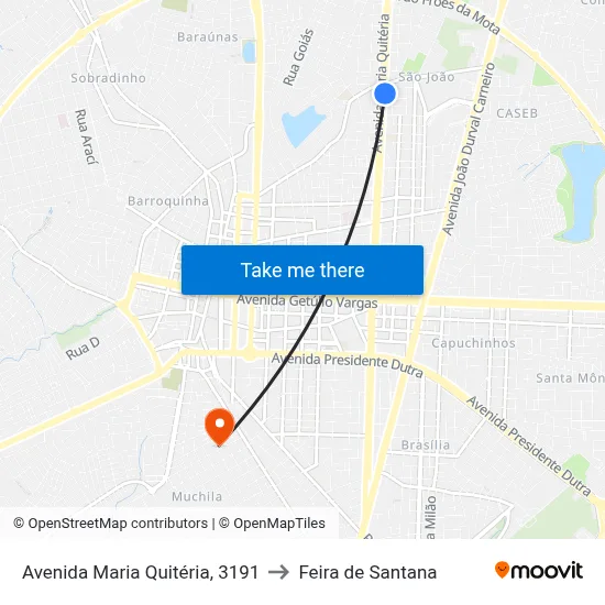 Avenida Maria Quitéria, 3191 to Feira de Santana map