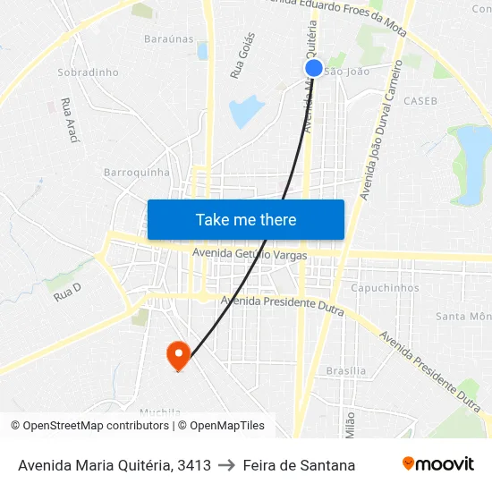 Avenida Maria Quitéria, 3413 to Feira de Santana map