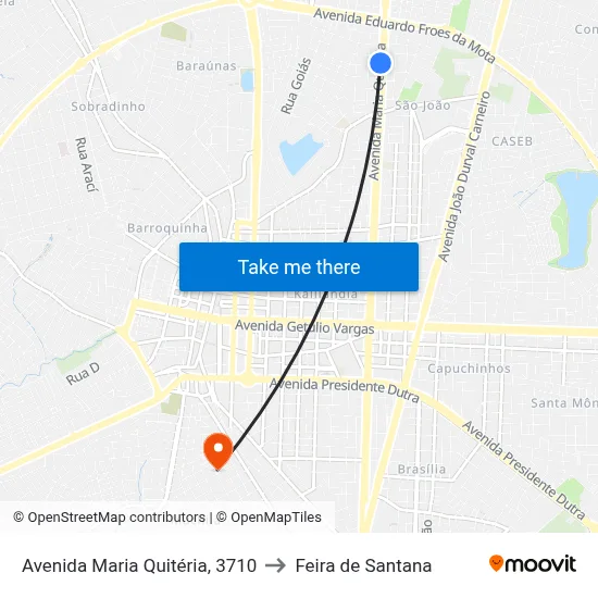 Avenida Maria Quitéria, 3710 to Feira de Santana map