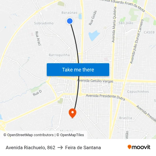 Avenida Riachuelo, 862 to Feira de Santana map