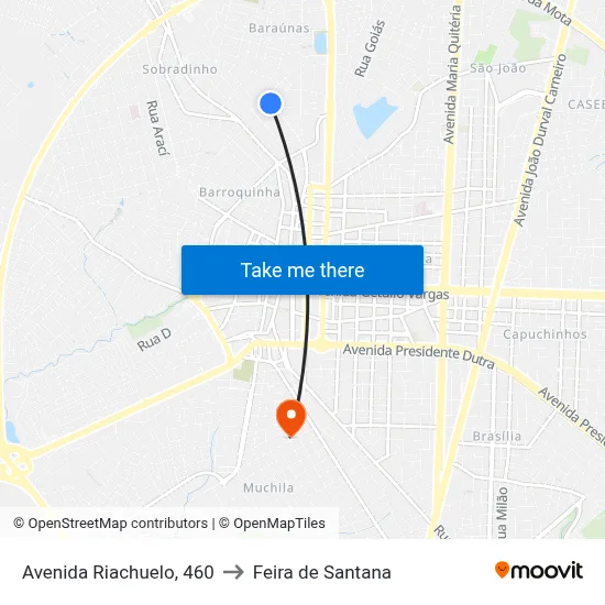 Avenida Riachuelo, 460 to Feira de Santana map