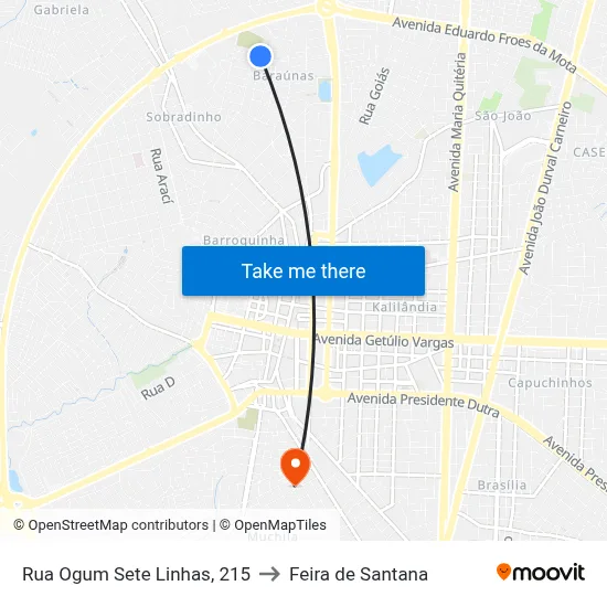 Rua Ogum Sete Linhas, 215 to Feira de Santana map