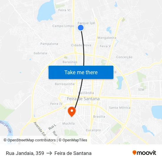 Rua Jandaia, 359 to Feira de Santana map