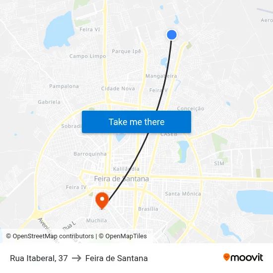 Rua Itaberal, 37 to Feira de Santana map