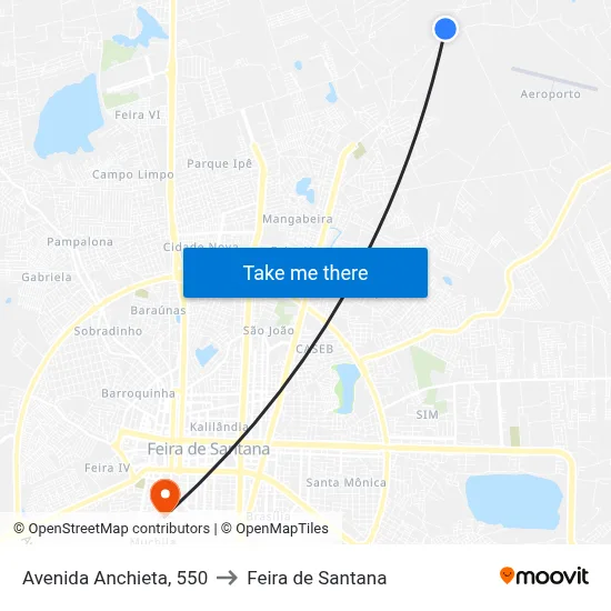 Avenida Anchieta, 550 to Feira de Santana map