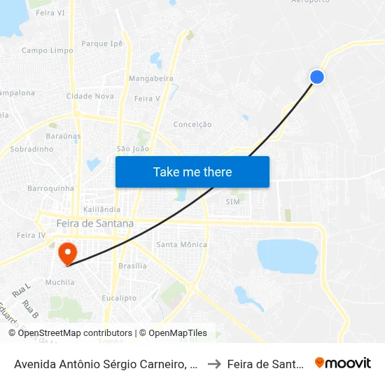 Avenida Antônio Sérgio Carneiro, 1431 to Feira de Santana map