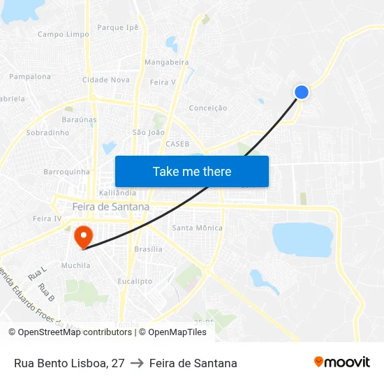 Rua Bento Lisboa, 27 to Feira de Santana map