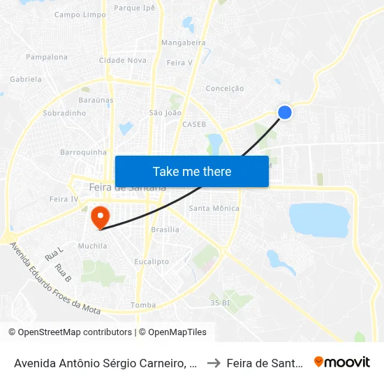 Avenida Antônio Sérgio Carneiro, 1259 to Feira de Santana map