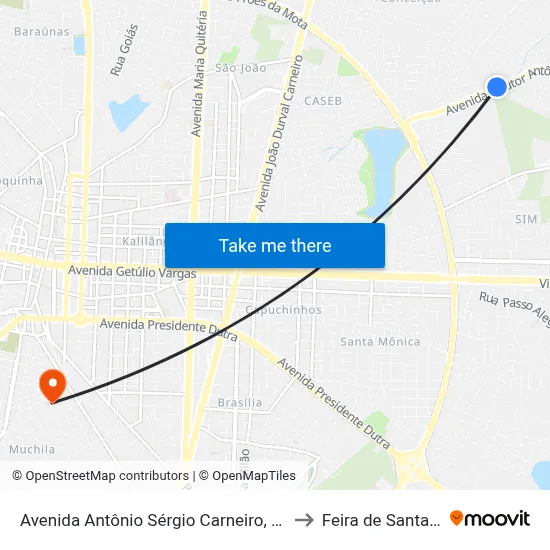 Avenida Antônio Sérgio Carneiro, 837 to Feira de Santana map