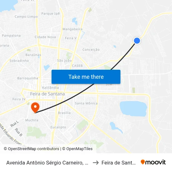 Avenida Antônio Sérgio Carneiro, 1223 to Feira de Santana map