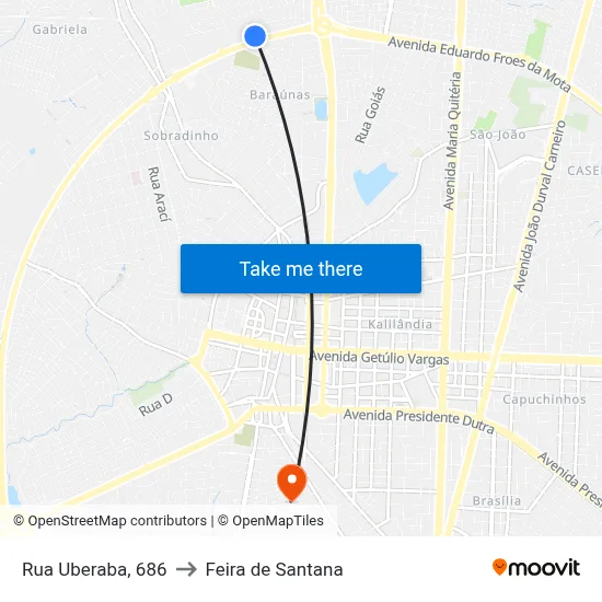 Rua Uberaba, 686 to Feira de Santana map