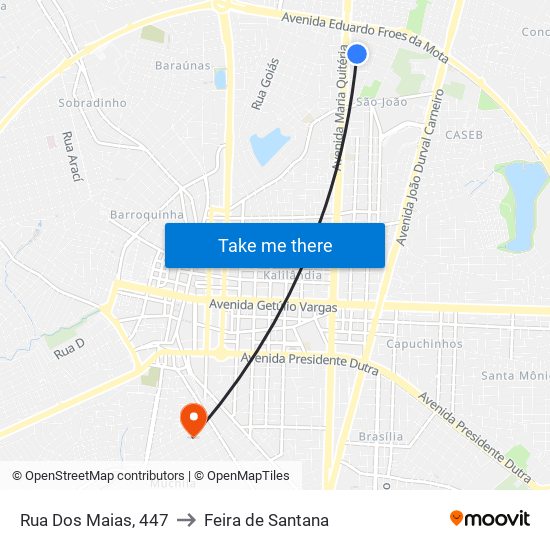 Rua Dos Maias, 447 to Feira de Santana map