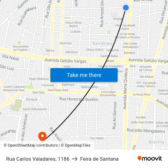 Rua Carlos Valadares, 1186 to Feira de Santana map