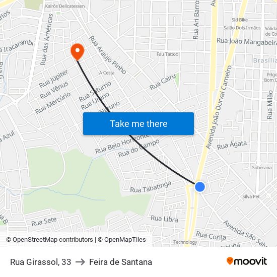 Rua Girassol, 33 to Feira de Santana map