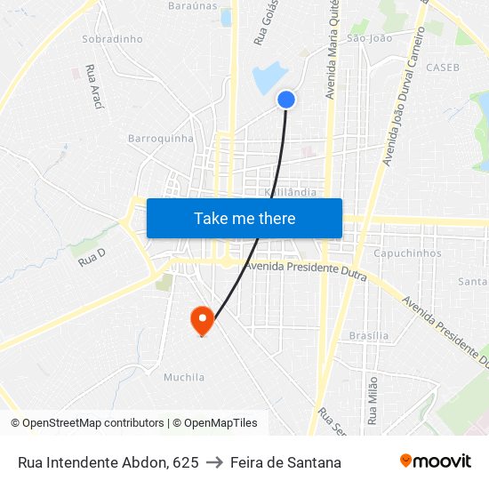 Rua Intendente Abdon, 625 to Feira de Santana map