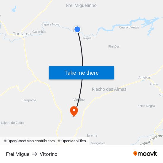 Frei Migue to Vitorino map