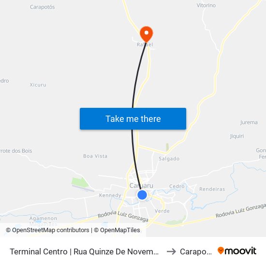 Terminal Centro | Rua Quinze De Novembro, 232 to Carapotos map