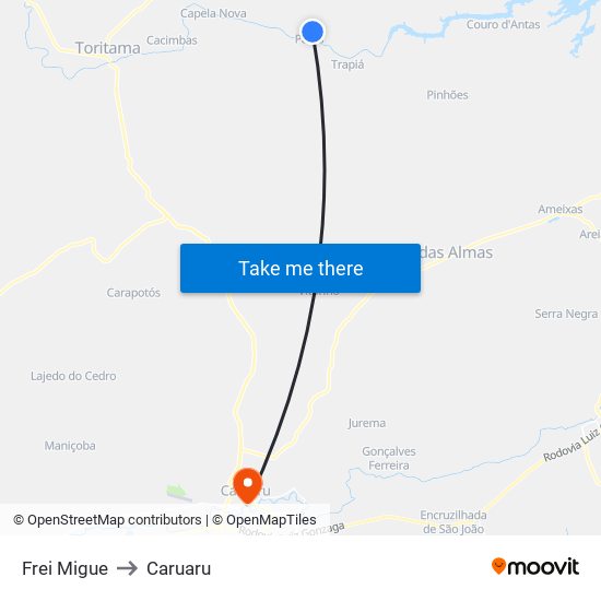 Frei Migue to Caruaru map