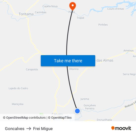 Goncalves to Frei Migue map