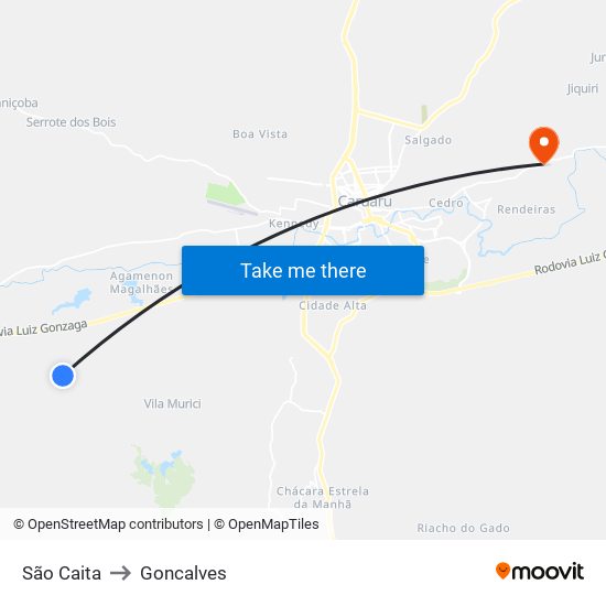 São Caita to Goncalves map