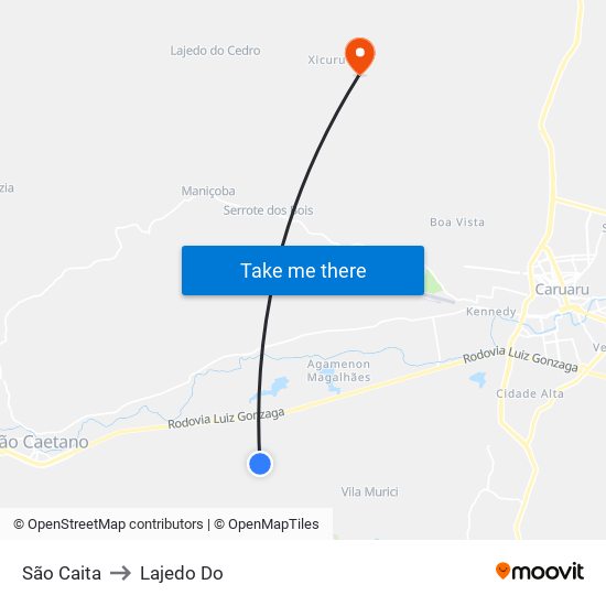 São Caita to Lajedo Do map