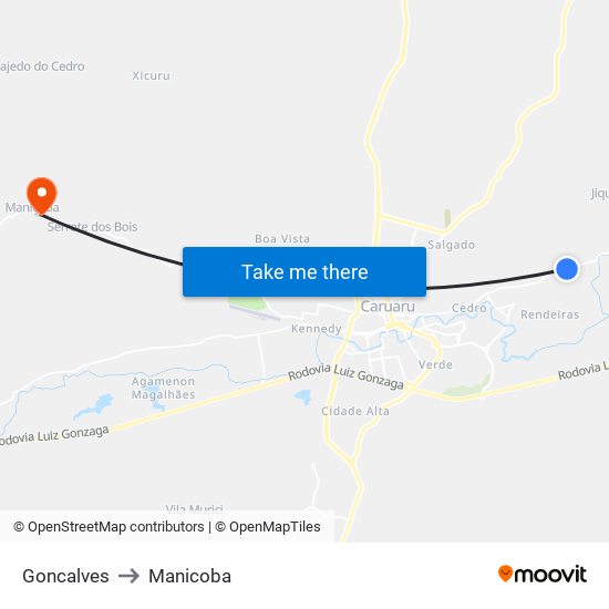 Goncalves to Manicoba map