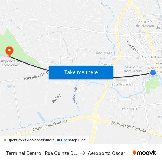 Terminal Centro | Rua Quinze De Novembro, 232 to Aeroporto Oscar Laranjeiras map