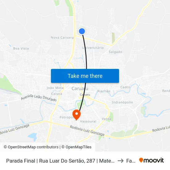 Parada Final | Rua Luar Do Sertão, 287 | Maternidade De Caruaru to Fafica map