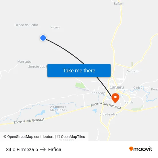 Sítio Firmeza 6 to Fafica map