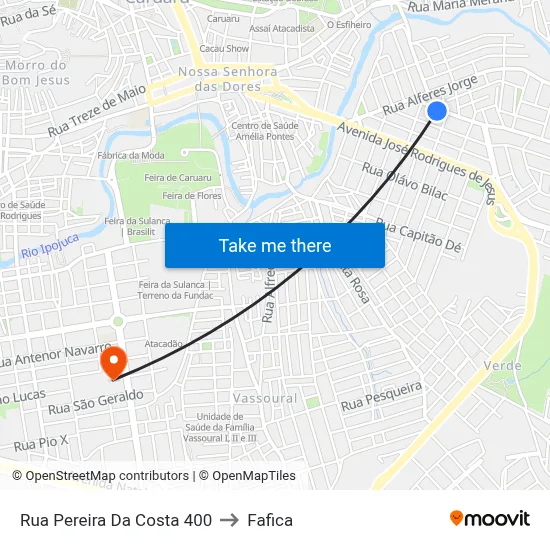 Rua Pereira Da Costa 400 to Fafica map
