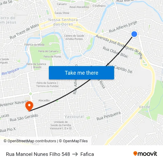 Rua Manoel Nunes Filho 548 to Fafica map