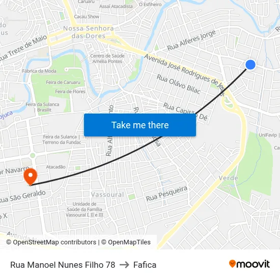 Rua Manoel Nunes Filho 78 to Fafica map