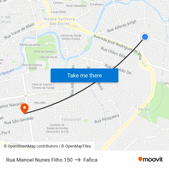 Rua Manoel Nunes Filho 150 to Fafica map