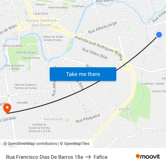 Rua Francisco Dias De Barros 18a to Fafica map
