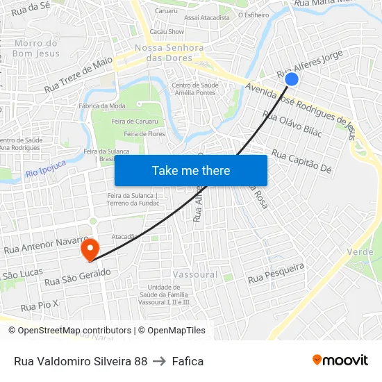 Rua Valdomiro Silveira 88 to Fafica map