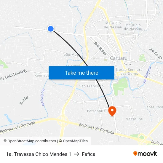 1a. Travessa Chico Mendes 1 to Fafica map