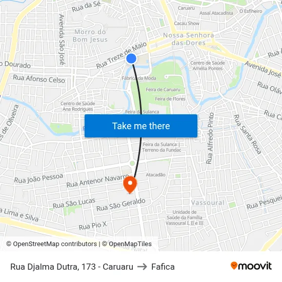 Rua Djalma Dutra, 173 - Caruaru to Fafica map