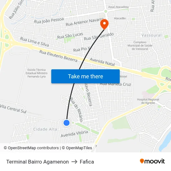 Terminal Bairro Agamenon to Fafica map