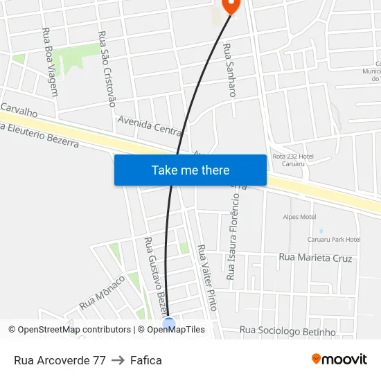 Rua Arcoverde 77 to Fafica map