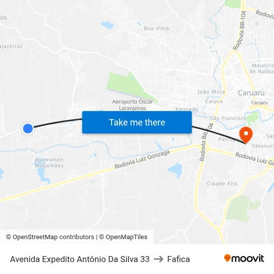 Avenida Expedito Antônio Da Silva 33 to Fafica map