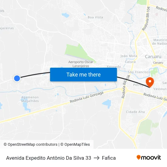 Avenida Expedito Antônio Da Silva 33 to Fafica map