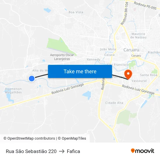 Rua São Sebastião 220 to Fafica map