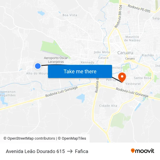 Avenida Leão Dourado 615 to Fafica map