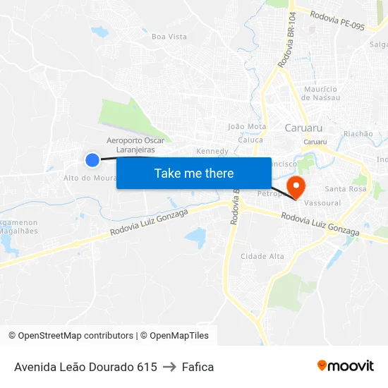 Avenida Leão Dourado 615 to Fafica map