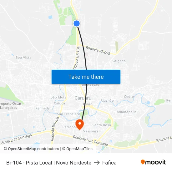 Br-104 - Pista Local | Novo Nordeste to Fafica map